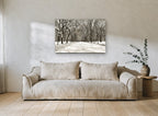Snowbound Elm Avenue landscape canvas print on the wall of a living room
