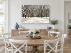 Snowbound Elm Avenue landscape canvas print on the wall of a Hamptons dining room