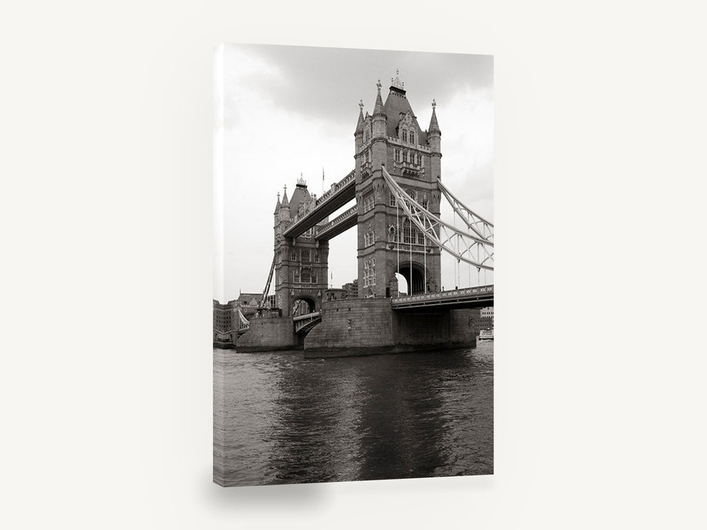 Tower Bridge Grey Sky, tower bridge london black and white photograph, city canvas wall art print ready to hang