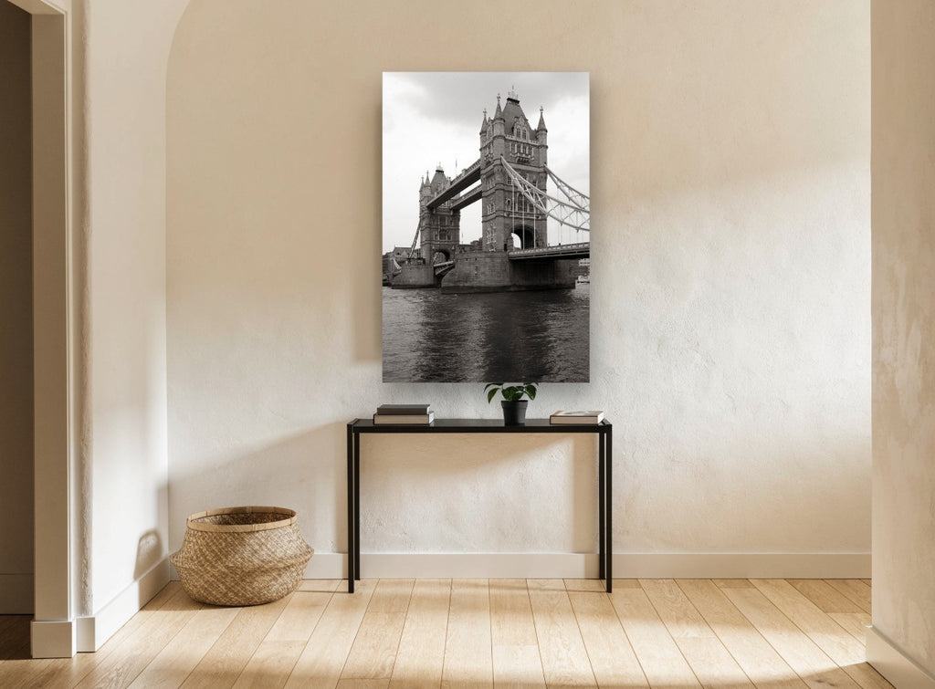 Tower Bridge Grey Sky city canvas print on the wall of a hallway