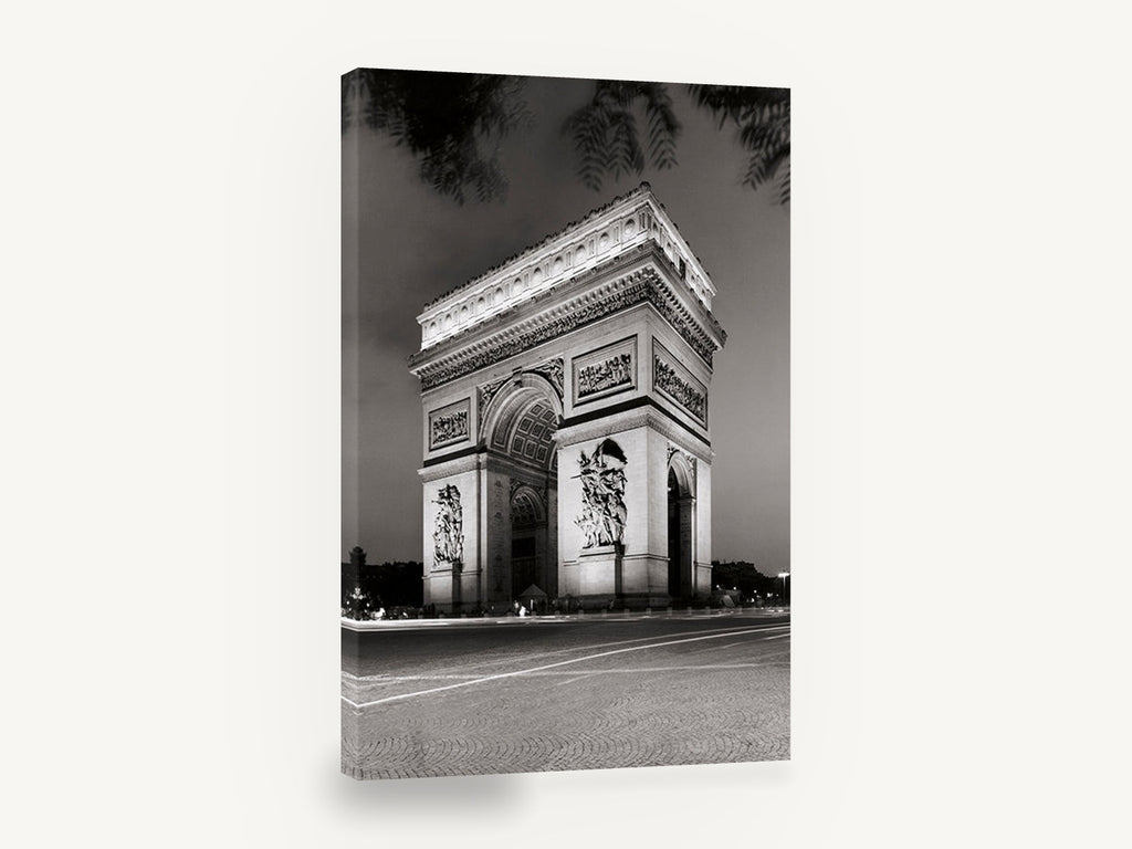 Arc de Triomphe Dusk, arc de triomphe black and white photograph, city canvas wall art print ready to hang