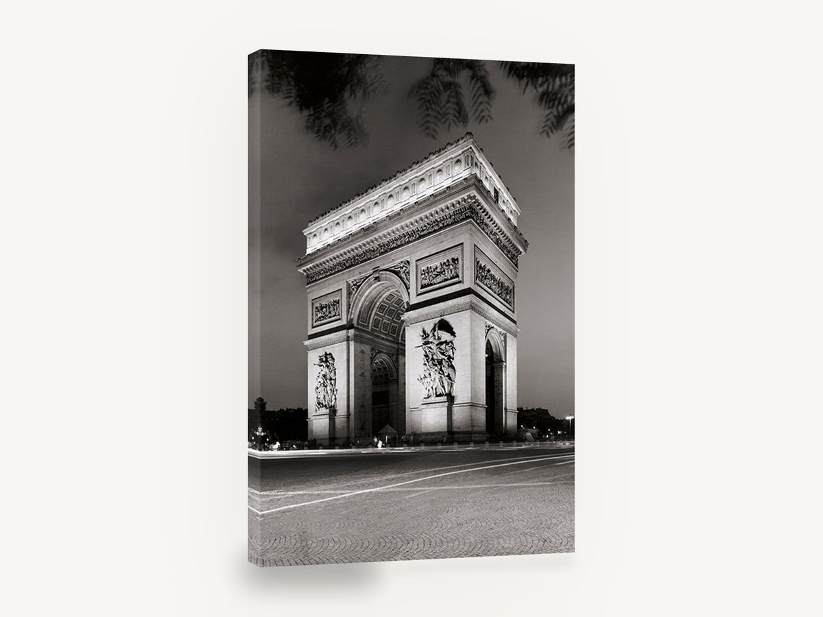 Arc de Triomphe Dusk, arc de triomphe black and white photograph, city canvas wall art print ready to hang