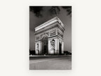 Arc de Triomphe Dusk, arc de triomphe black and white photograph, city canvas wall art print, front view