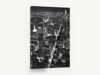 Manhattan After Dark, new york night aerial black and white photograph, city canvas wall art print ready to hang