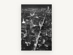 Manhattan After Dark, new york night aerial black and white photograph, city canvas wall art print, front view