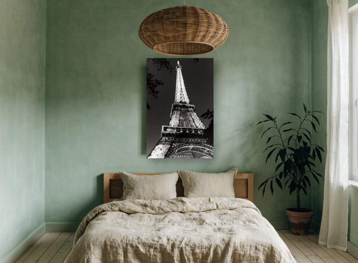 Eiffel Tower Aglow city canvas print on the wall of a bedroom
