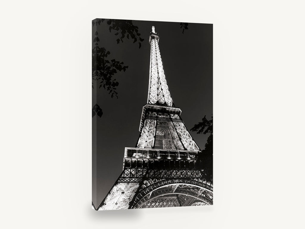 Eiffel Tower Aglow, eiffel tower at night black and white photograph, city canvas wall art print ready to hang