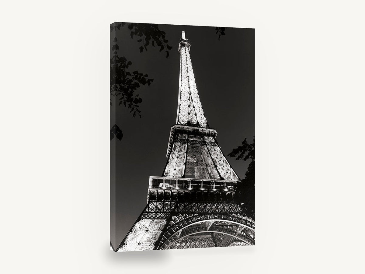 Eiffel Tower Aglow, eiffel tower at night black and white photograph, city canvas wall art print ready to hang