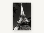 Eiffel Tower Aglow, eiffel tower at night black and white photograph, city canvas wall art print, front view