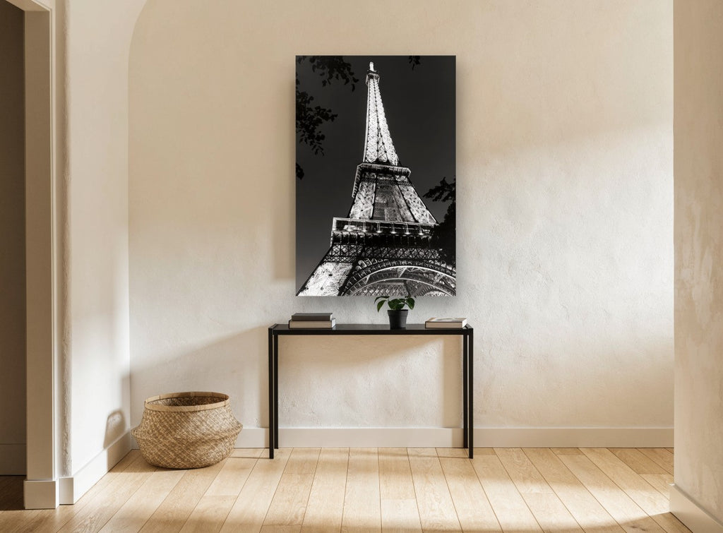 Eiffel Tower Aglow city canvas print on the wall of a hallway