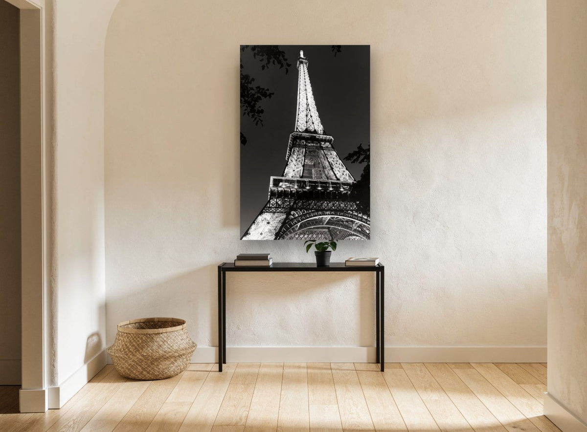 Eiffel Tower Aglow city canvas print on the wall of a hallway