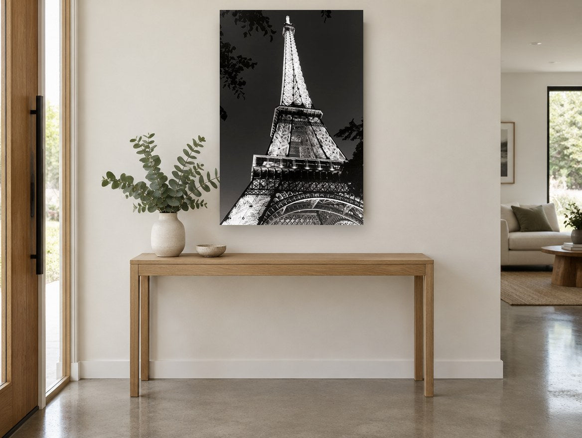 Eiffel Tower Aglow city canvas print on the wall of a entry hall