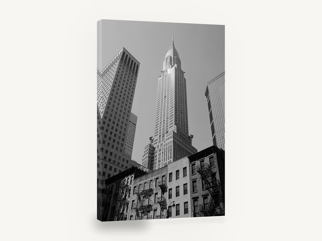 Chrysler Spire Upward, chrysler building black and white photograph, city canvas wall art print ready to hang