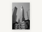 Chrysler Spire Upward, chrysler building black and white photograph, city canvas wall art print, front view