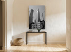 Chrysler Spire Upward city canvas print on the wall of a hallway