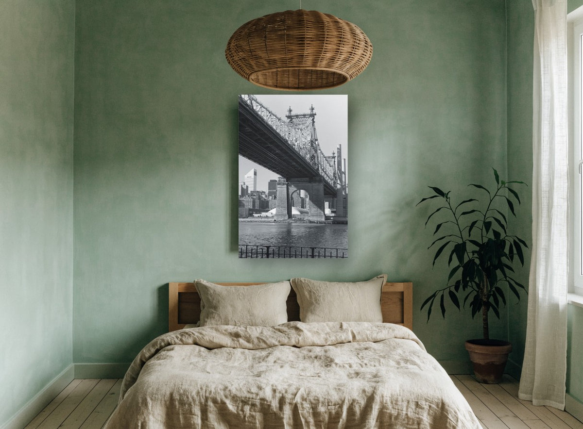 Queensboro Bridge Underside city canvas print on the wall of a bedroom