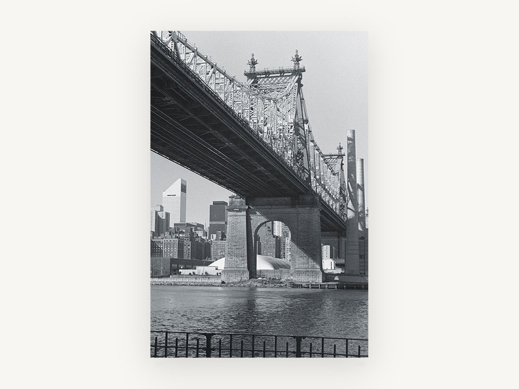 Queensboro Bridge Underside, queensboro bridge black and white photograph, city canvas wall art print, front view