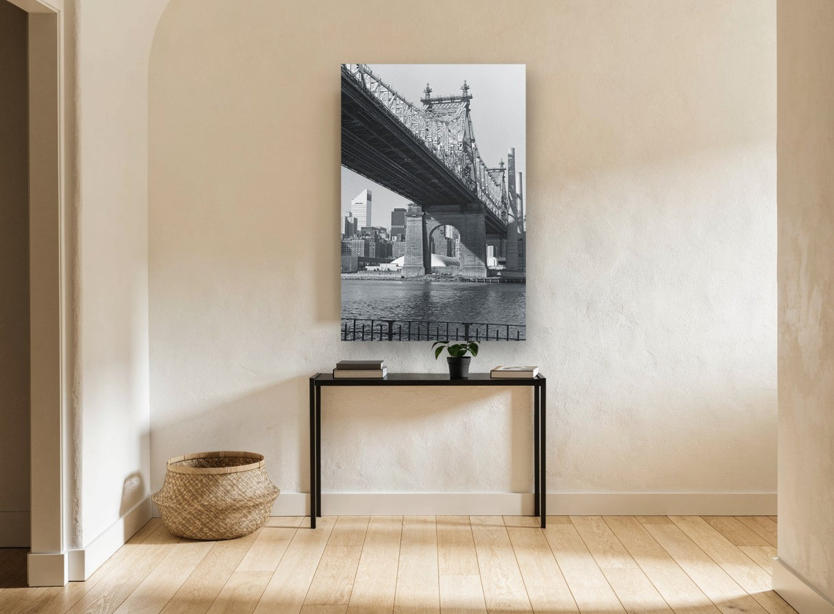 Queensboro Bridge Underside city canvas print on the wall of a hallway