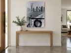 Ferry Wake Downtown city canvas print on the wall of a entry hall