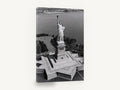 Liberty From Above, statue of liberty aerial black and white photograph, city canvas wall art print ready to hang