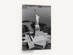 Liberty From Above, statue of liberty aerial black and white photograph, city canvas wall art print ready to hang