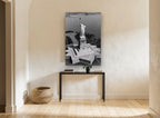 Liberty From Above city canvas print on the wall of a hallway