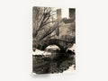 Gapstow Bridge Winter, central park bridge winter sepia photograph, city canvas wall art print ready to hang