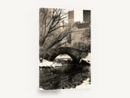 Gapstow Bridge Winter, central park bridge winter sepia photograph, city canvas wall art print ready to hang