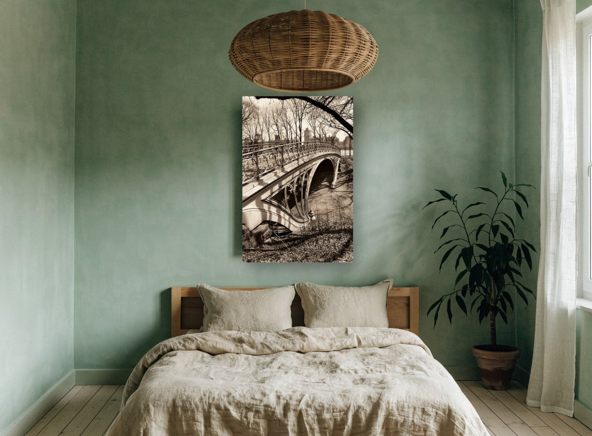 Cast Iron Park Bridge city canvas print on the wall of a bedroom