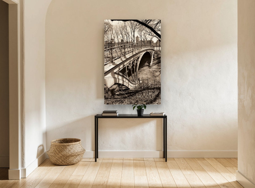 Cast Iron Park Bridge city canvas print on the wall of a hallway