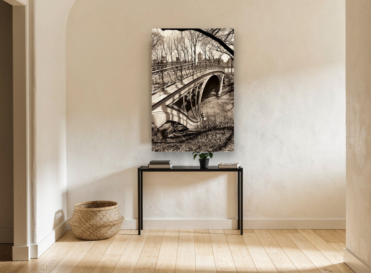 Cast Iron Park Bridge city canvas print on the wall of a hallway