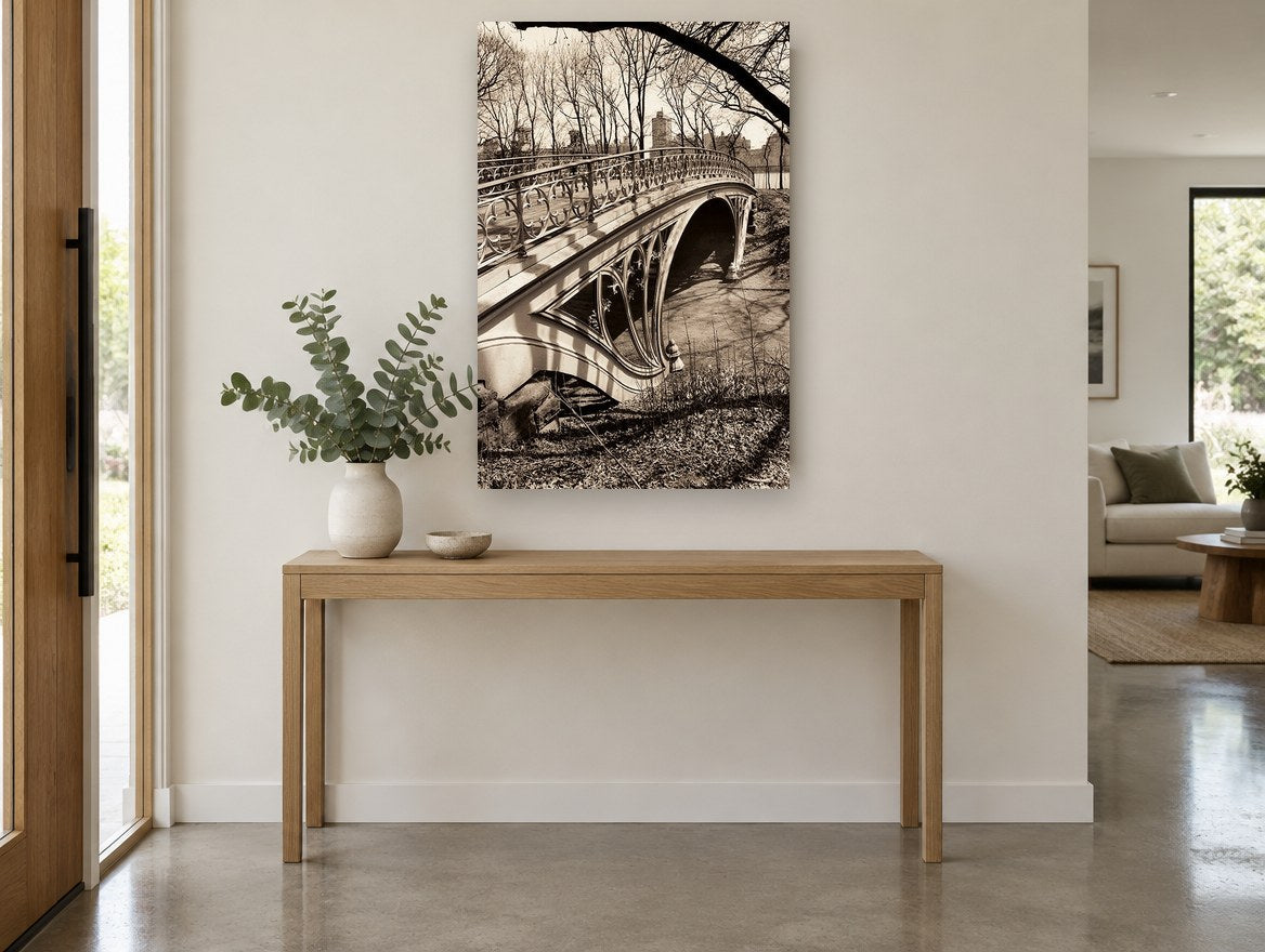 Cast Iron Park Bridge city canvas print on the wall of a entry hall