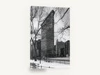 Flatiron in Winter, flatiron building winter black and white photograph, city canvas wall art print ready to hang
