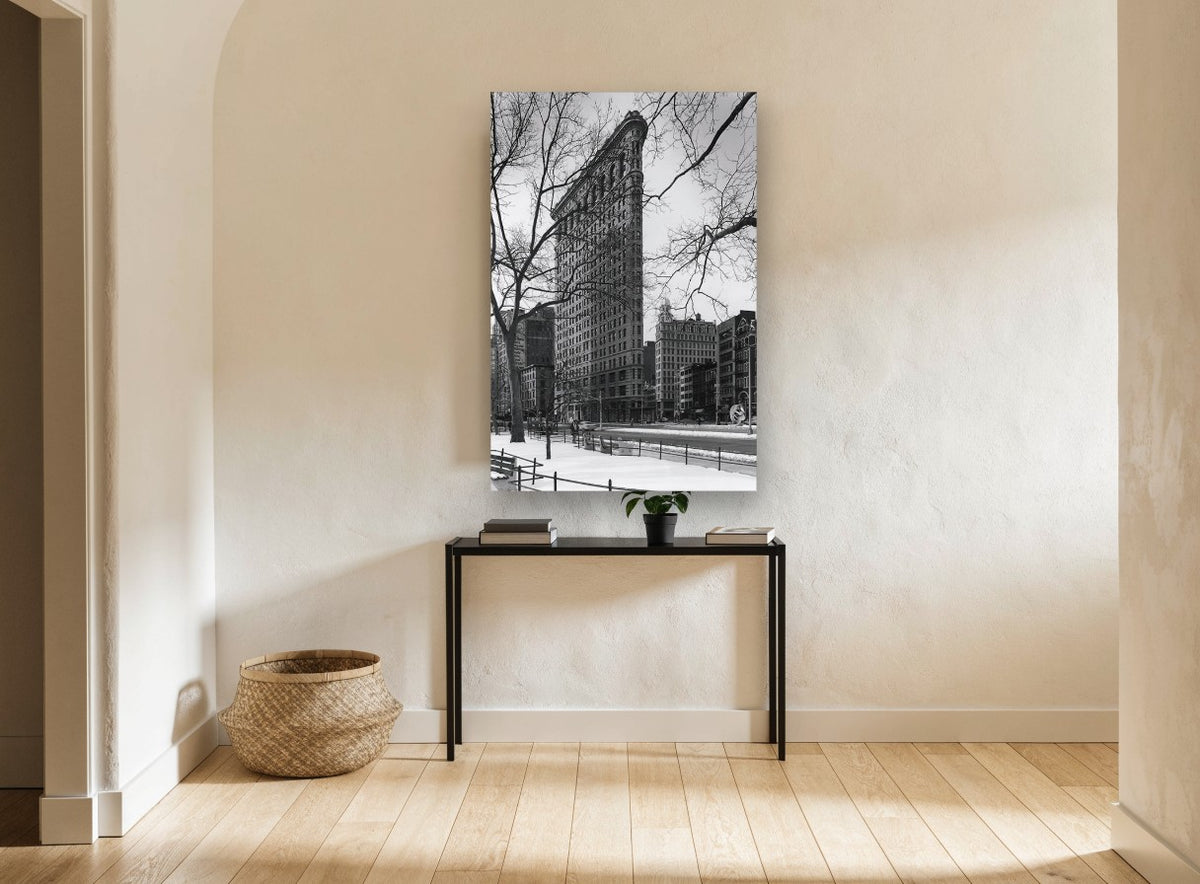 Flatiron in Winter city canvas print on the wall of a hallway
