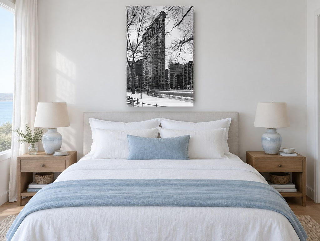 Flatiron in Winter city canvas print on the wall of a bedroom
