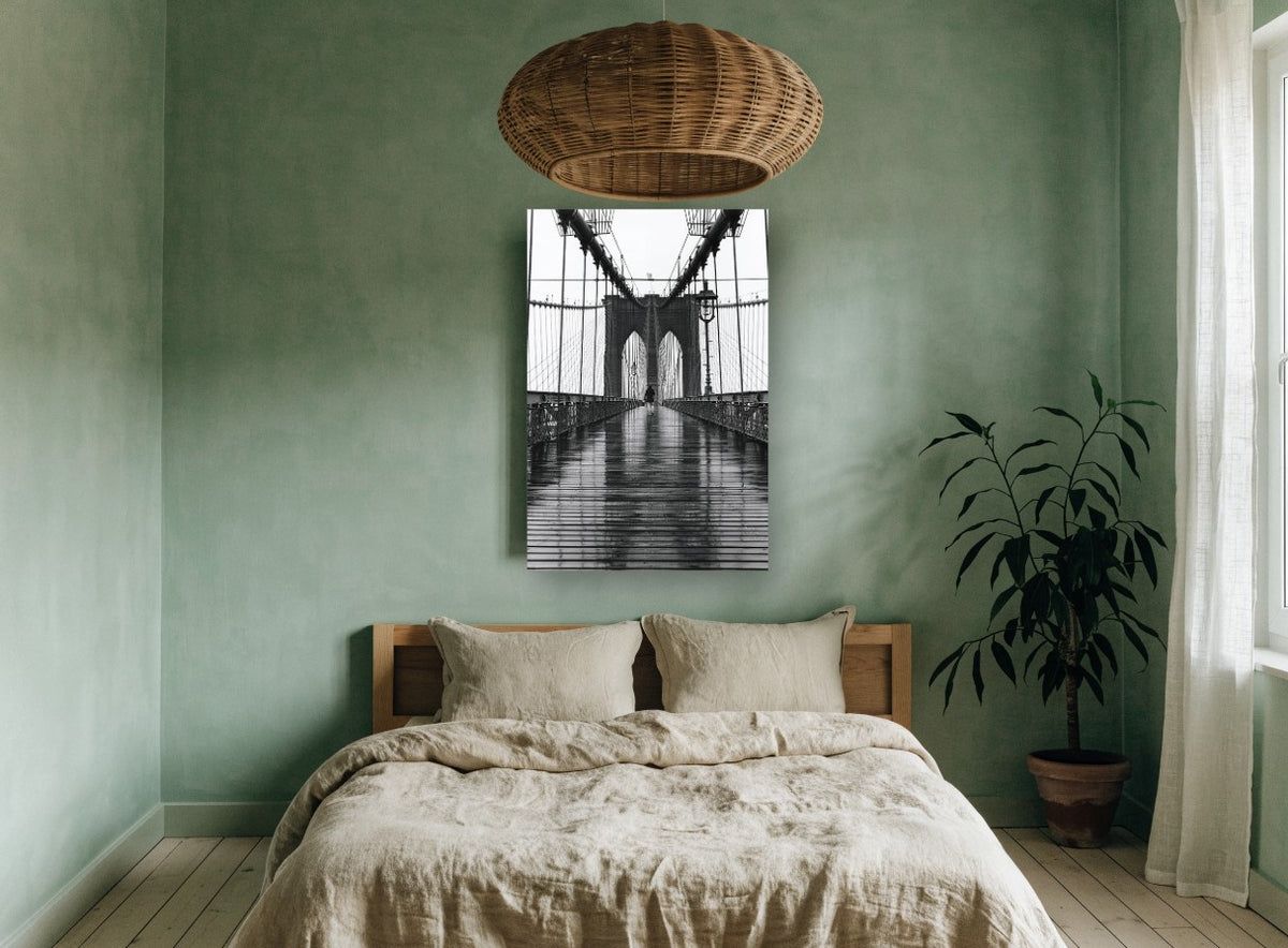 Rainy Day Crossing city canvas print on the wall of a bedroom