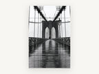 Rainy Day Crossing, brooklyn bridge rain black and white photograph, city canvas wall art print, front view