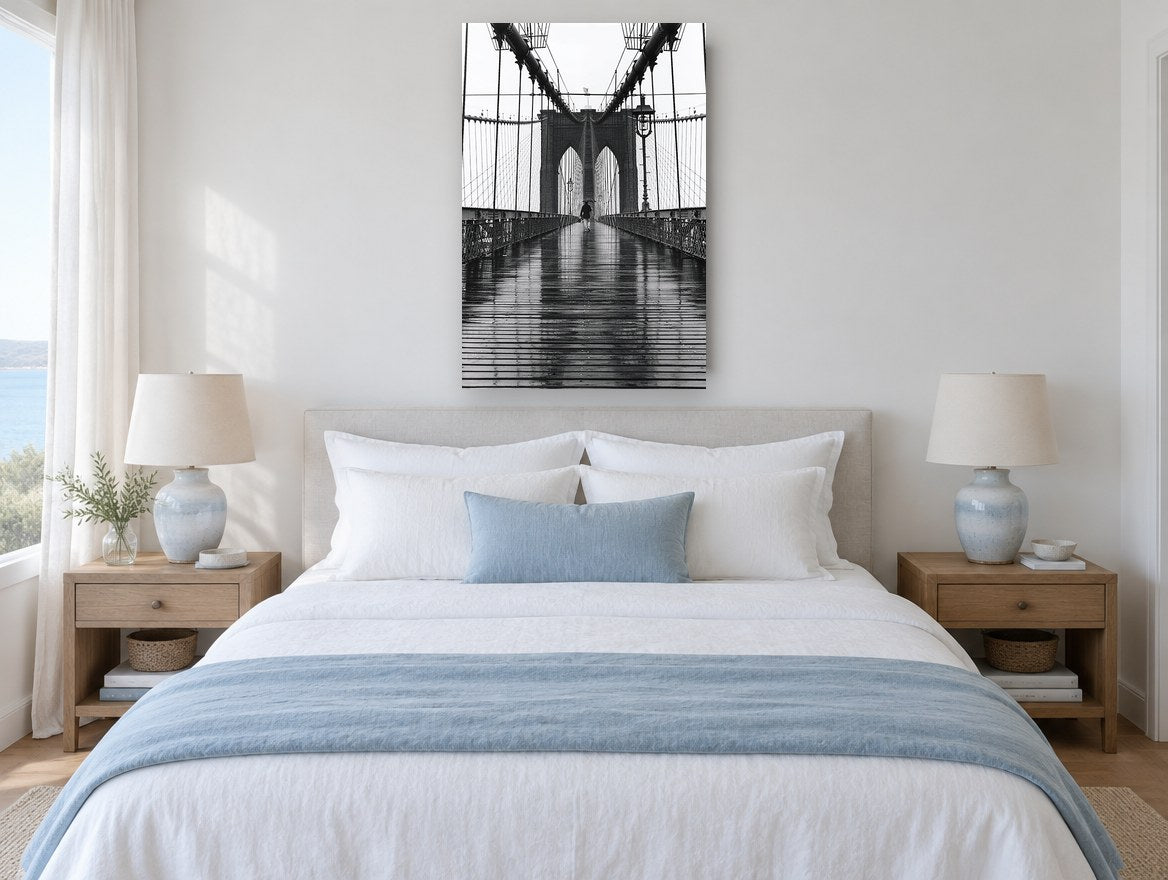 Rainy Day Crossing city canvas print on the wall of a bedroom