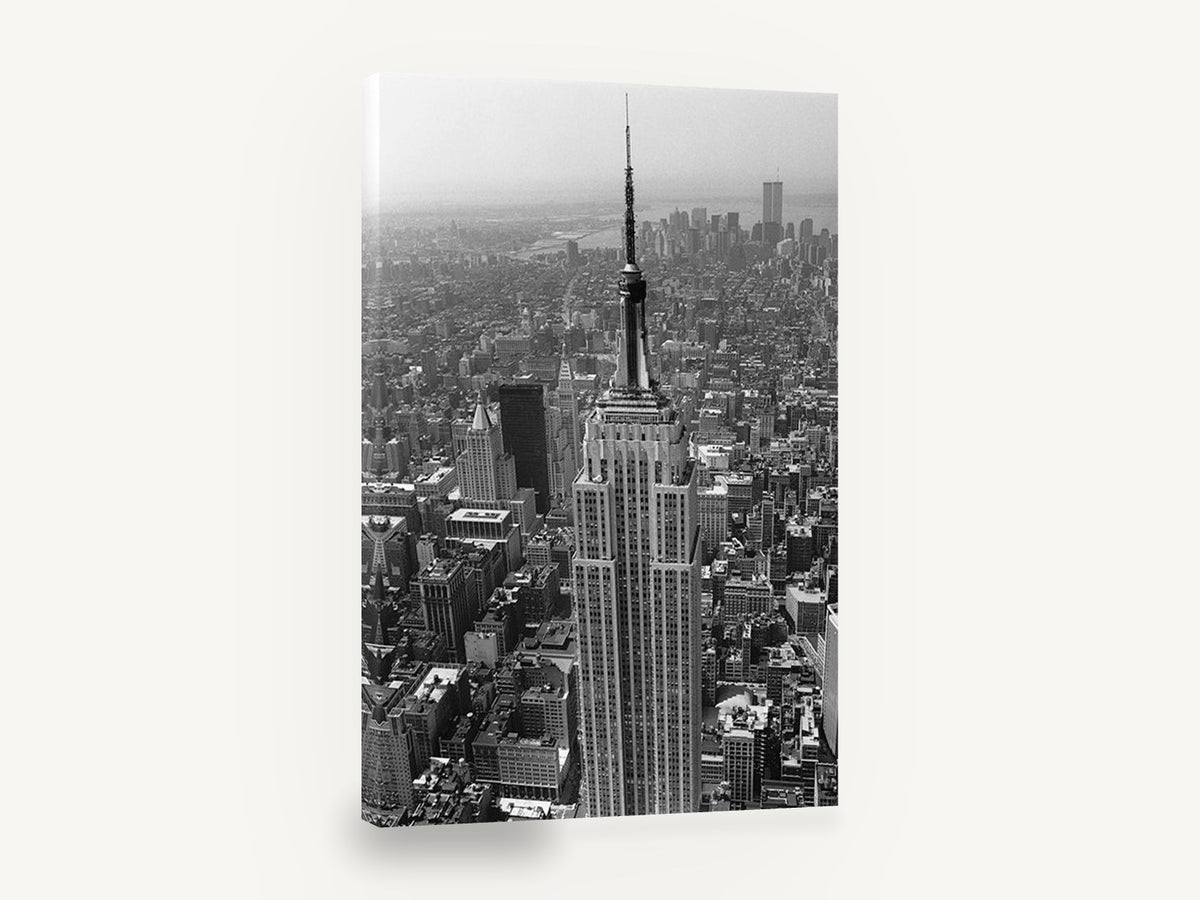 Empire State Aerial, empire state building aerial black and white photograph, city canvas wall art print ready to hang