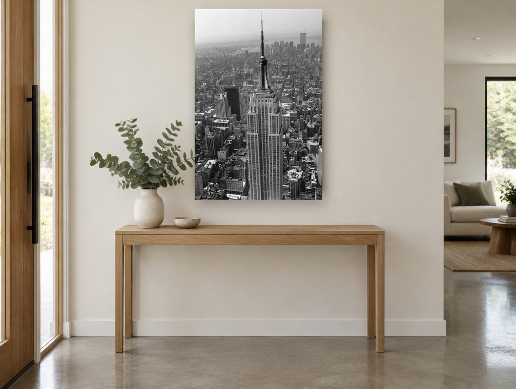 Empire State Aerial city canvas print on the wall of a entry hall