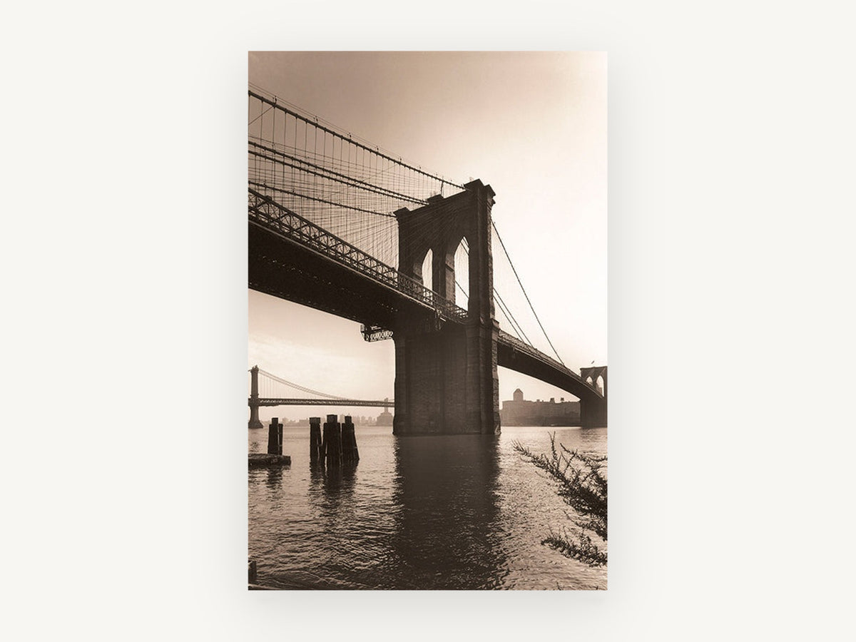 Brooklyn Bridge Sepia Tower, brooklyn bridge sepia photograph, city canvas wall art print, front view