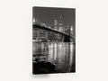 Brooklyn Bridge Night Reflections, brooklyn bridge night black and white photograph, city canvas wall art print ready to hang
