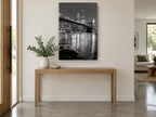 Brooklyn Bridge Night Reflections city canvas print on the wall of a entry hall