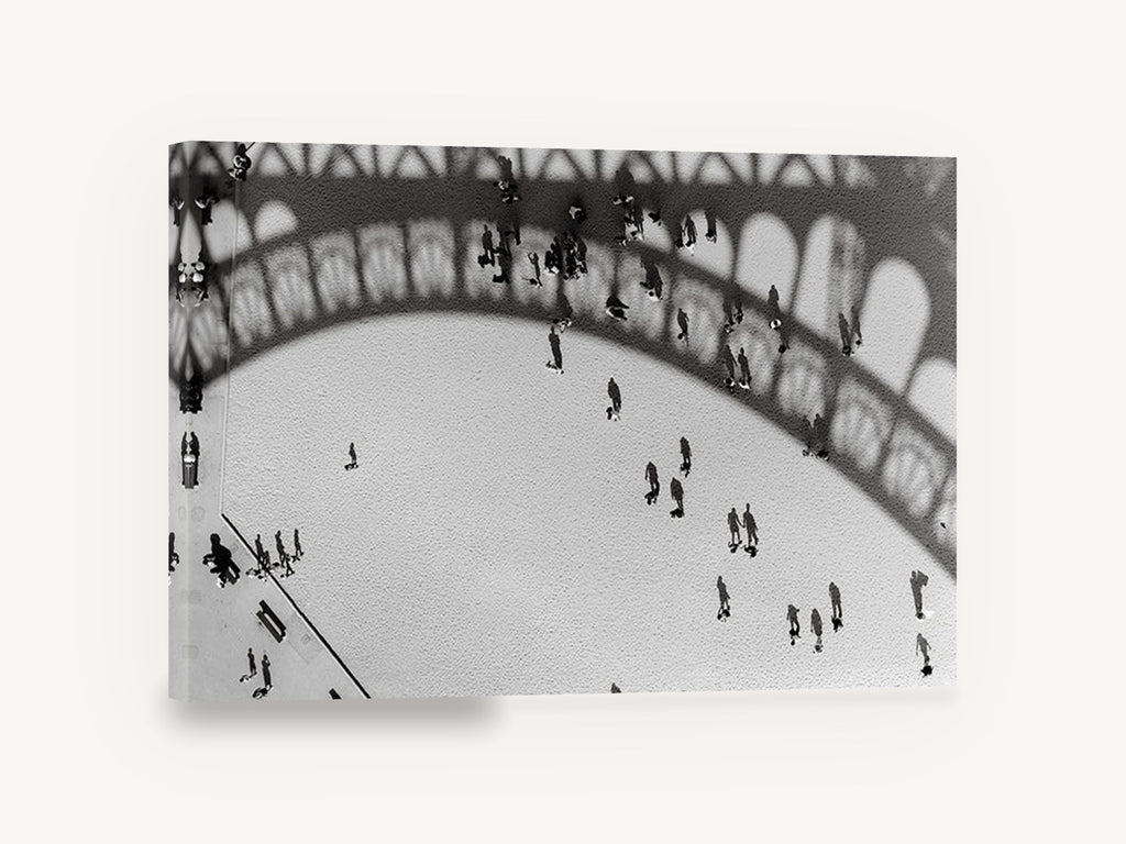 Eiffel Shadow Plaza, eiffel tower shadow black and white photograph, city canvas wall art print ready to hang