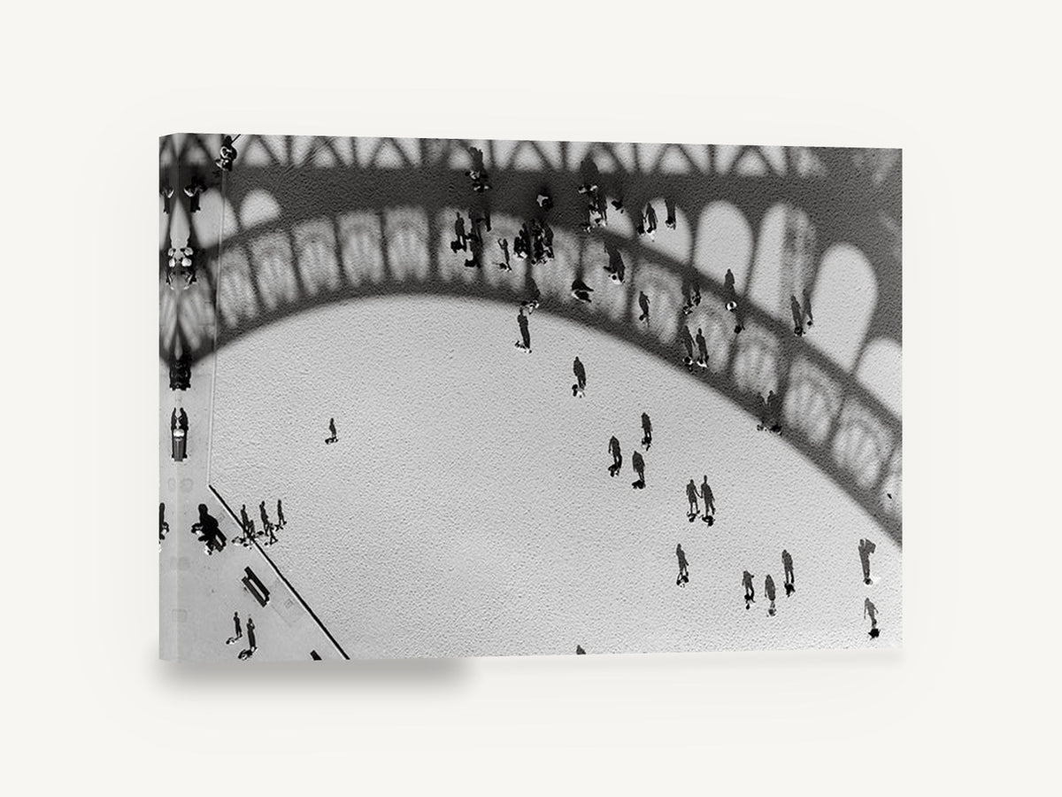 Eiffel Shadow Plaza, eiffel tower shadow black and white photograph, city canvas wall art print ready to hang