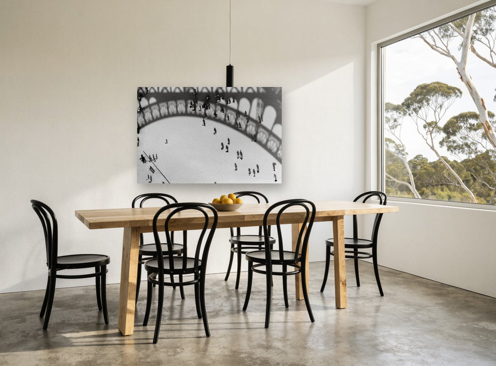 Eiffel Shadow Plaza city canvas print on the wall of a dining room