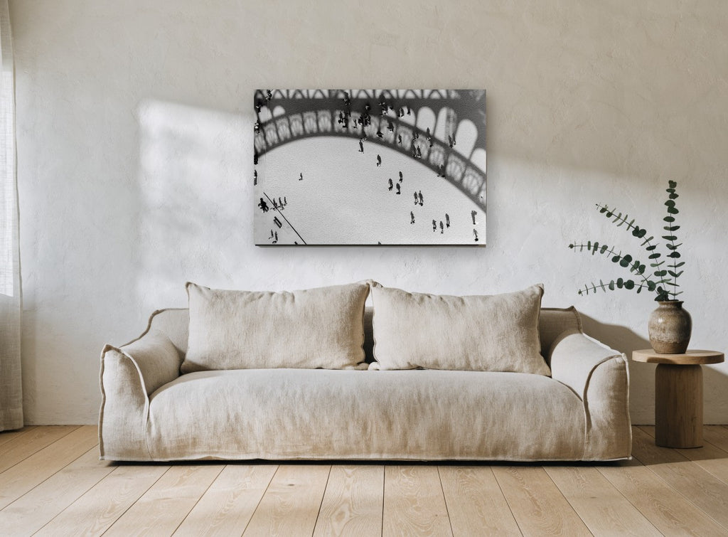 Eiffel Shadow Plaza city canvas print on the wall of a living room