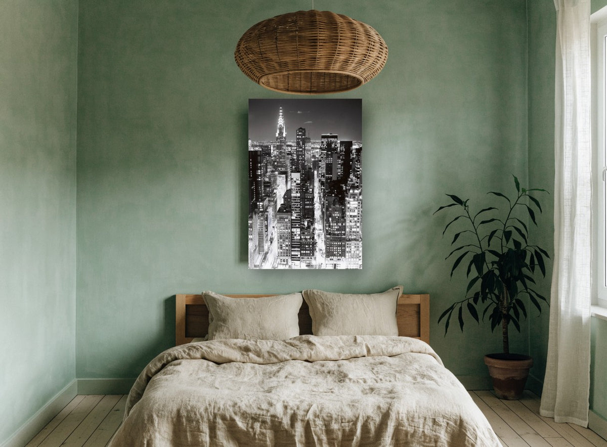 Midtown After Dark city canvas print on the wall of a bedroom