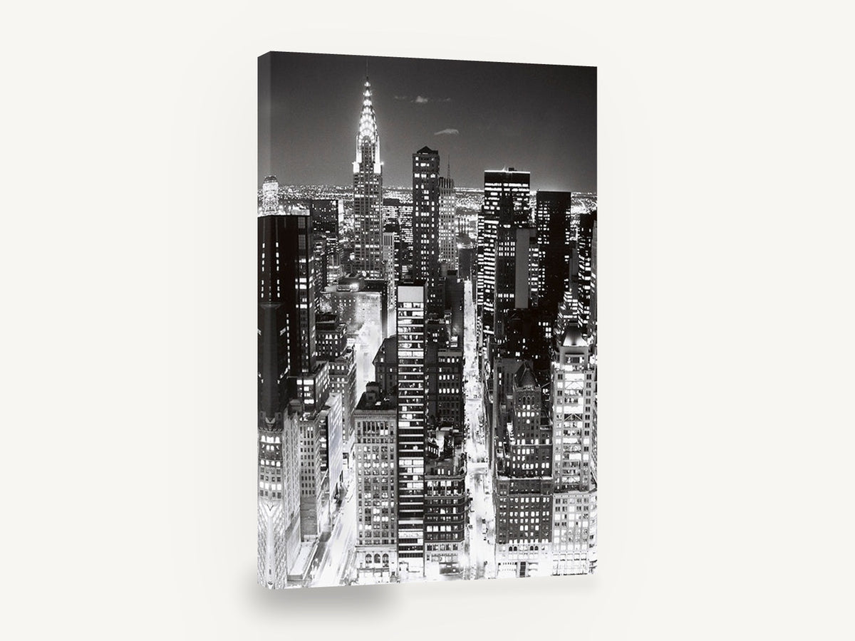 Midtown After Dark, new york chrysler building night photograph, city canvas wall art print ready to hang