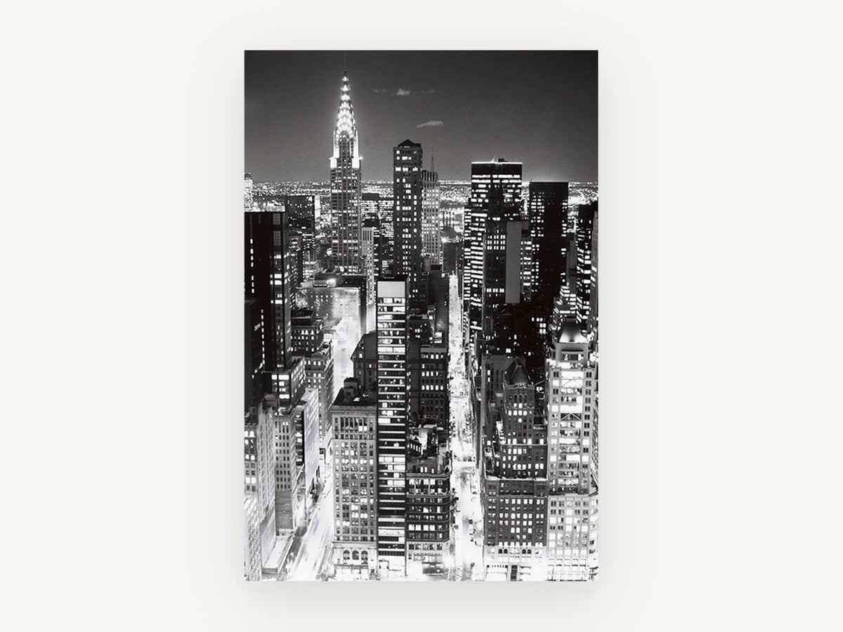 Midtown After Dark, new york chrysler building night photograph, city canvas wall art print, front view